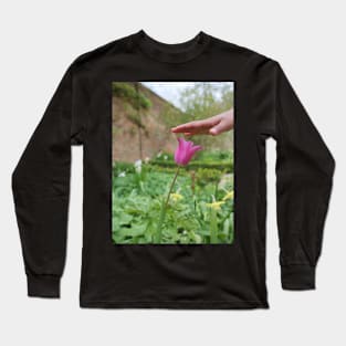 Red Tulip flower and kids hand Long Sleeve T-Shirt